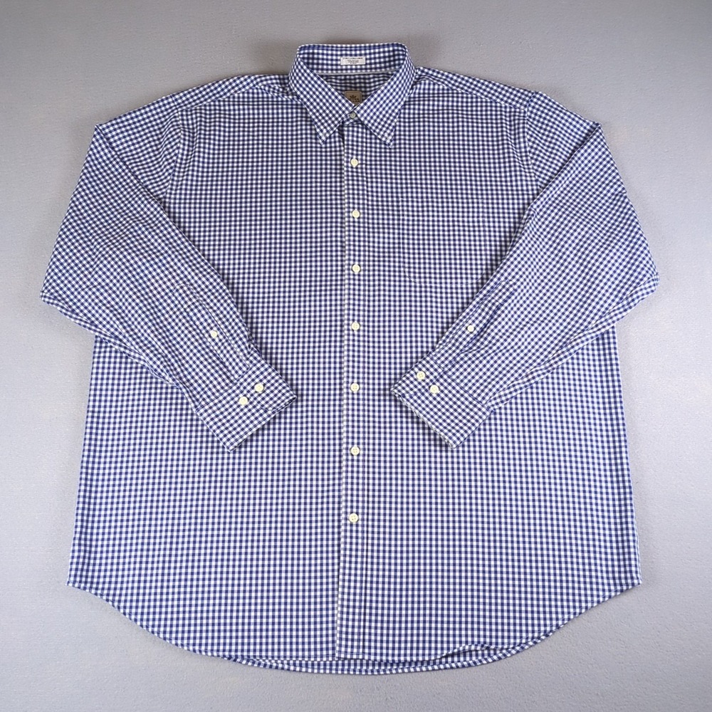 Peter Millar Nanoluxe Shirt Mens XXL Blue Micro Gingham Check Plaid Button Down